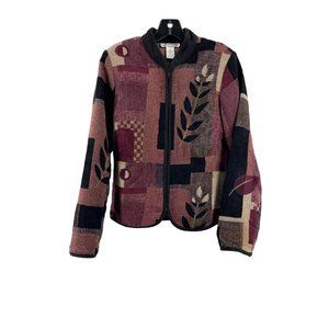 Dressbarn Floral Leaf Carpet Patchwork Design Full Zip Jacket Size Small
